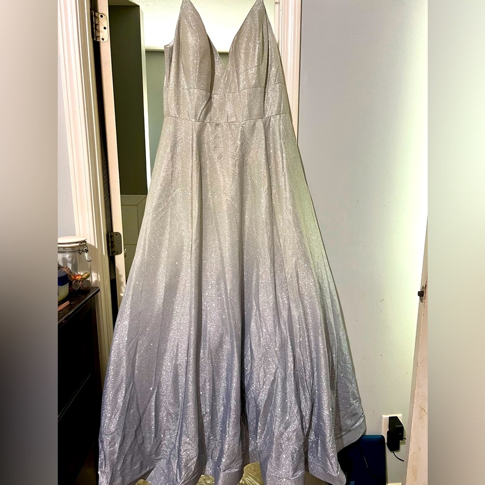 Champagne to lilac ombre V-Shape Spaghetti Strap prom dress